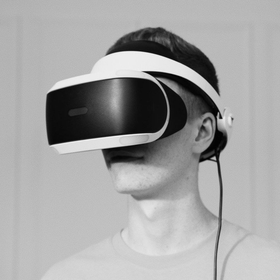 A participant wearing a virtual reality headset during a training session.